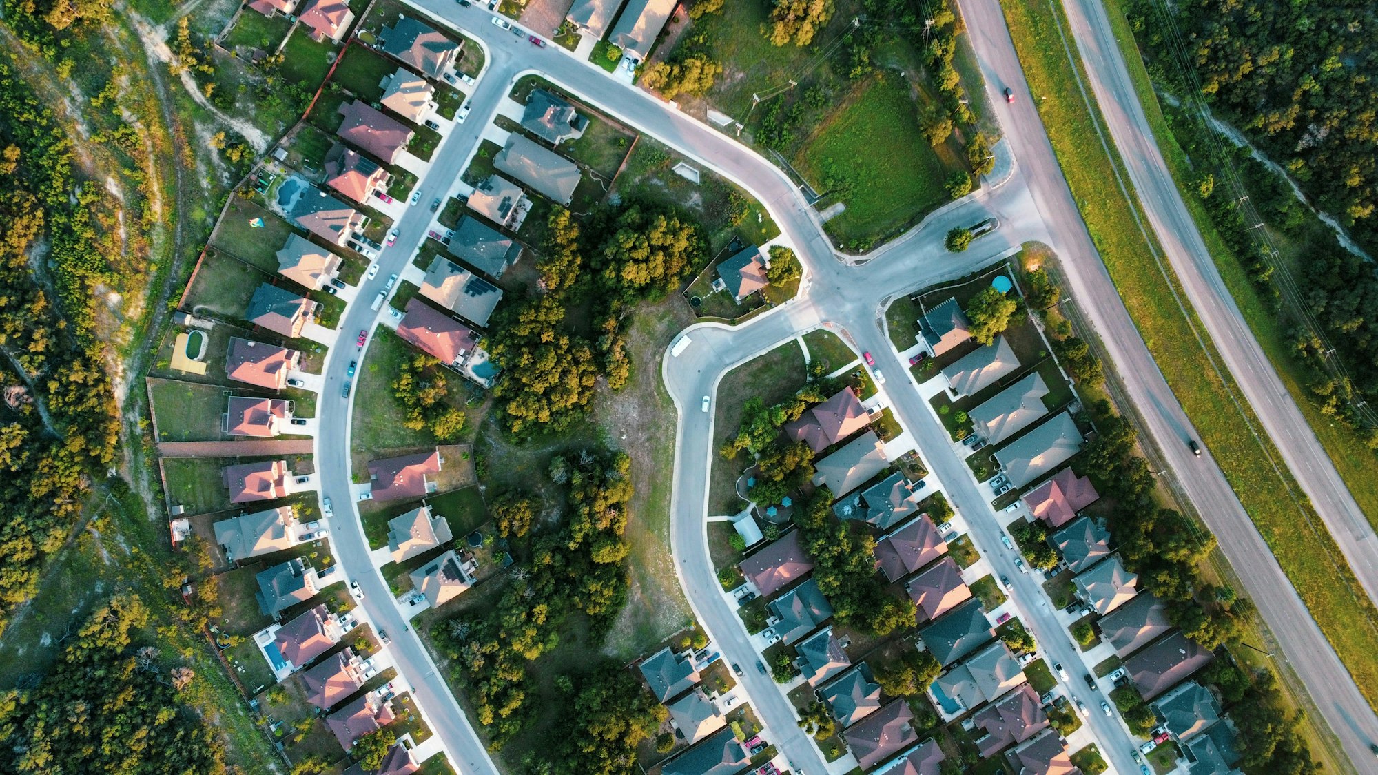 Aerial view of a neighborhood