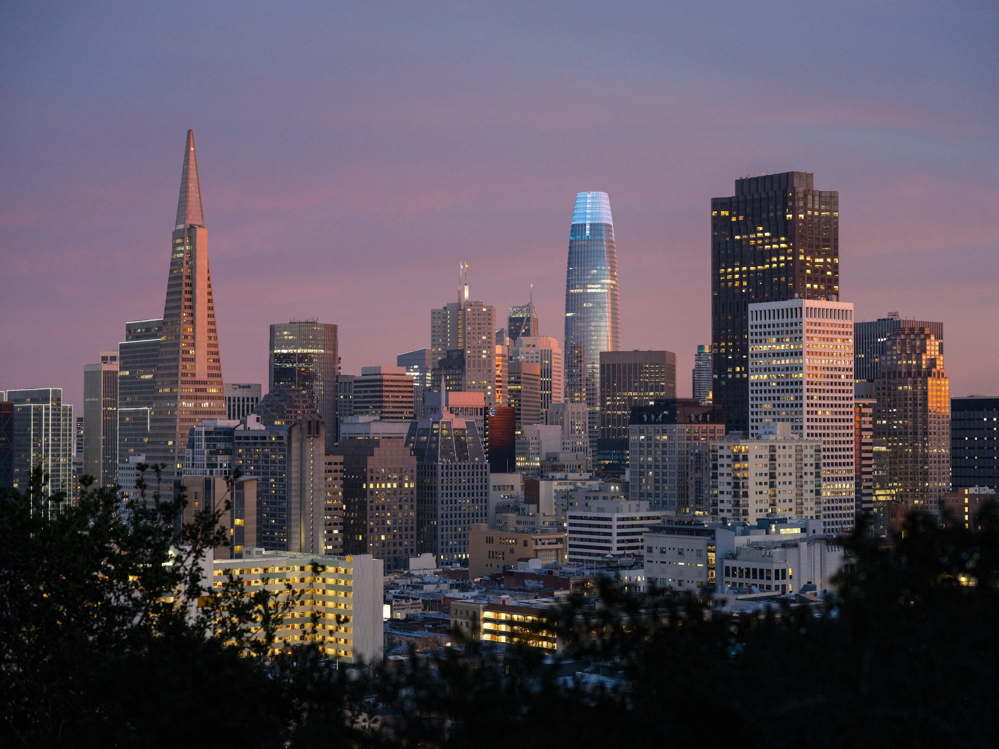 City skyline at dusk